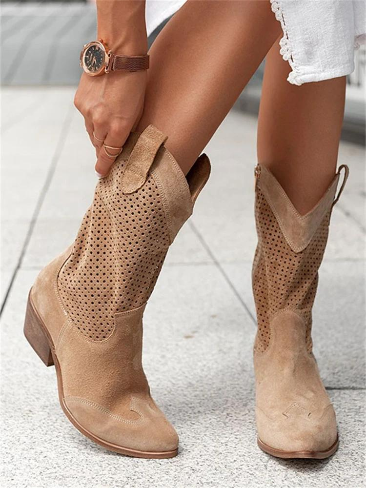 Bottes Cowboy Femme Élégantes avec Détails Perforés et Talon Stable – Style Western Moderne 5