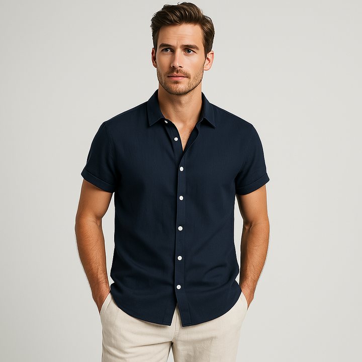 Chemise Homme Manches Courtes – Bleu Marine, Légère et Respirante