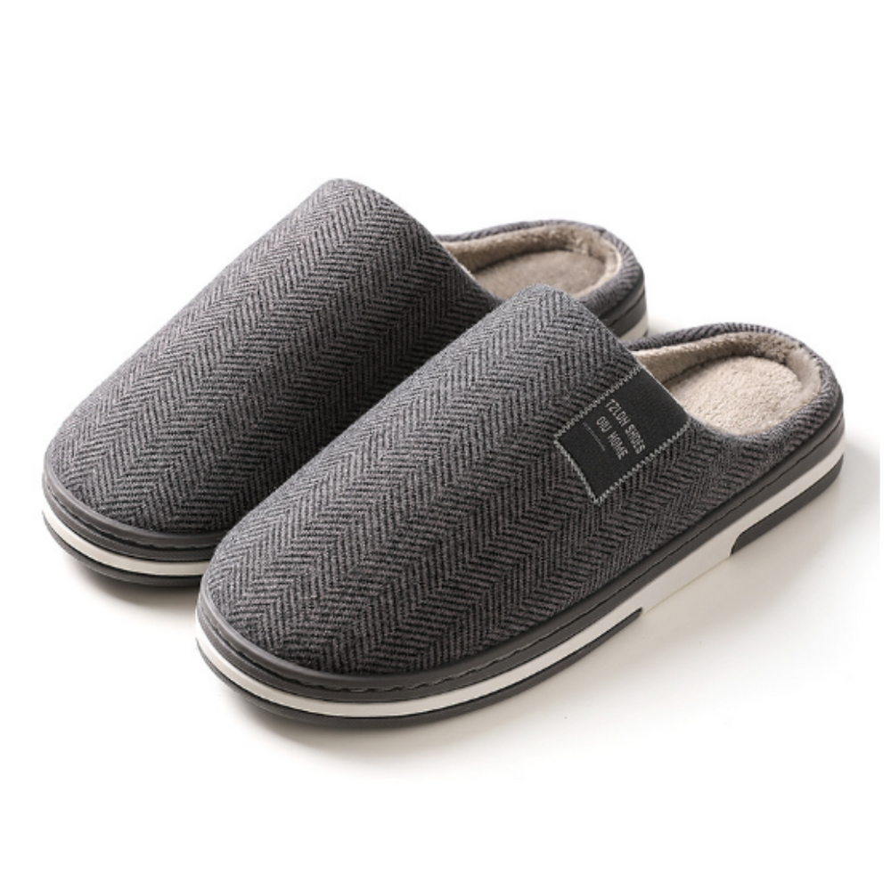 Chaussons Pour Hommes Gris Taille L Tissu Doux 1
