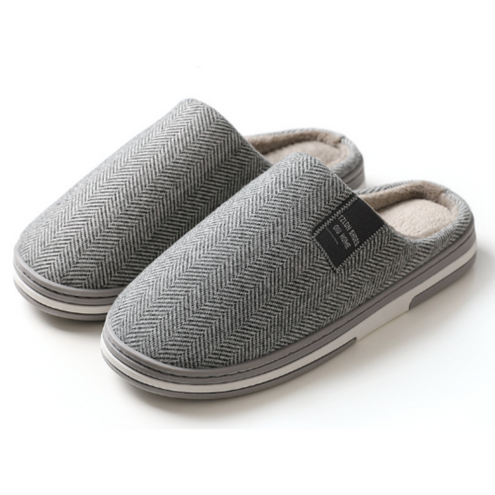 Chaussons Pour Hommes Gris Taille L Tissu Doux 2