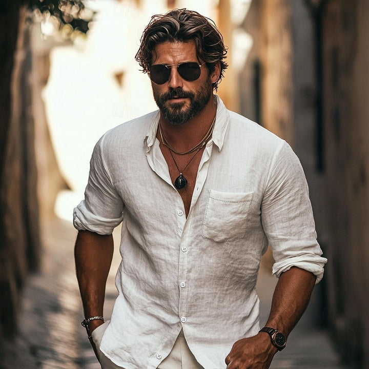 Chemise En Lin Homme Manches Courtes – Respirante et Confortable Pour Été, Tailles S à XL 0