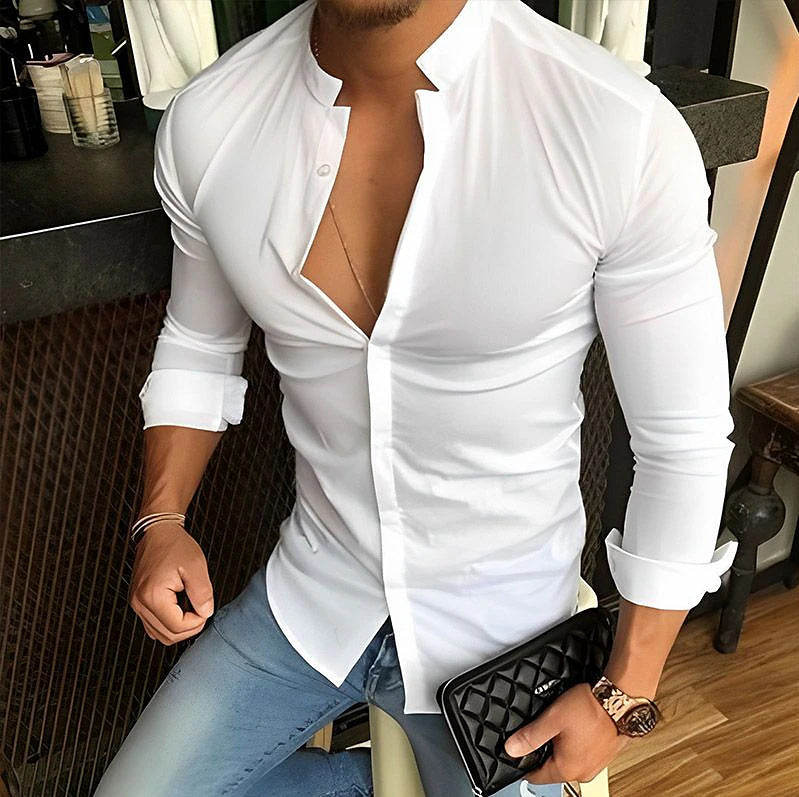 Chemise Homme Blanche Col Montant Taille L Mélange Coton 0