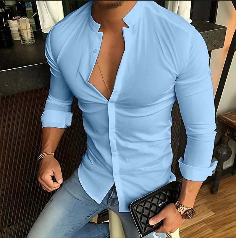 Chemise Homme Blanche Col Montant Taille L Mélange Coton 1
