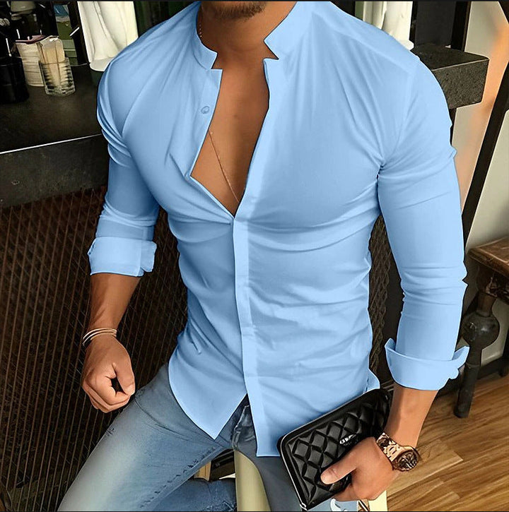 Chemise Homme Blanche Col Montant Taille L Mélange Coton 1