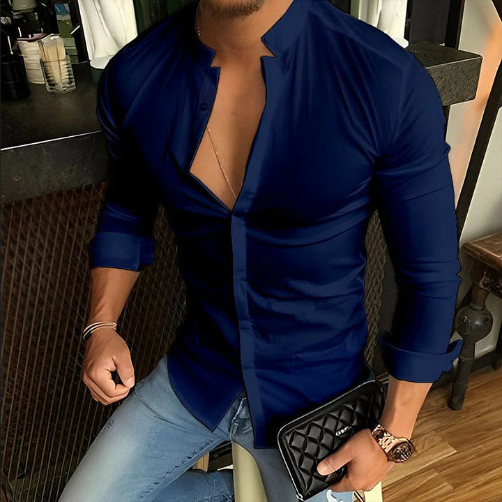 Chemise Homme Blanche Col Montant Taille L Mélange Coton 2
