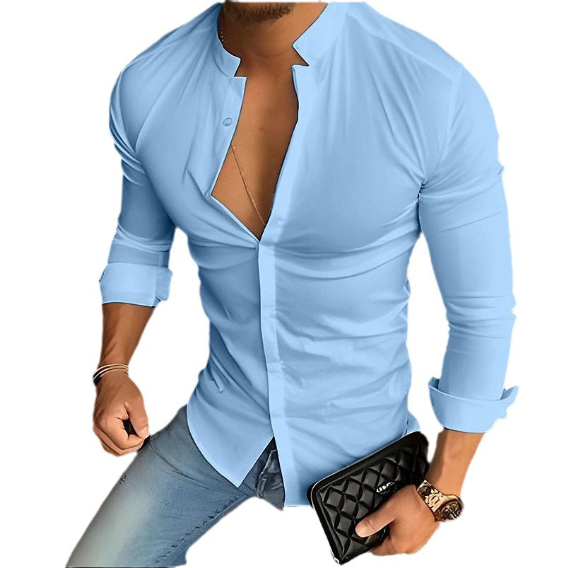 Chemise Homme Blanche Col Montant Taille L Mélange Coton 3