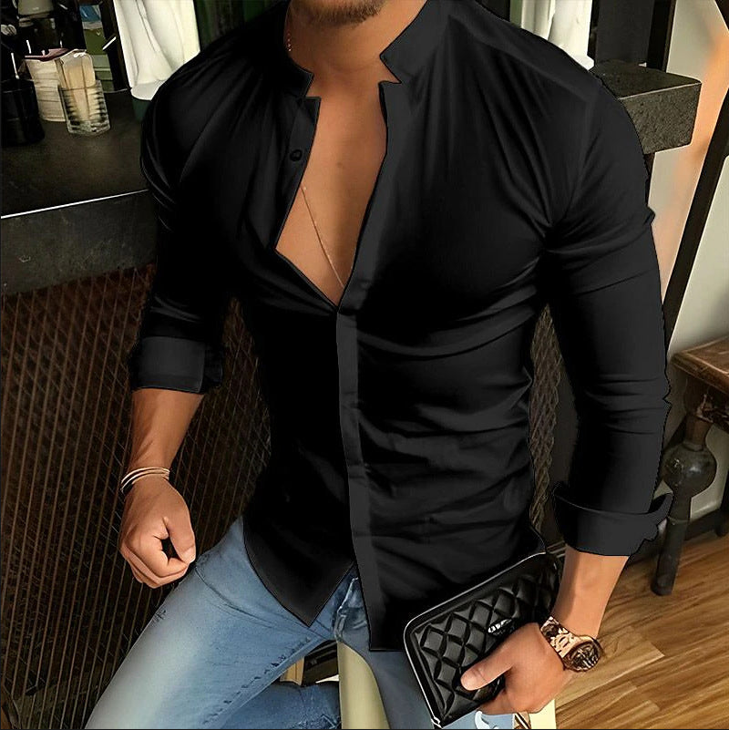 Chemise Homme Blanche Col Montant Taille L Mélange Coton 4