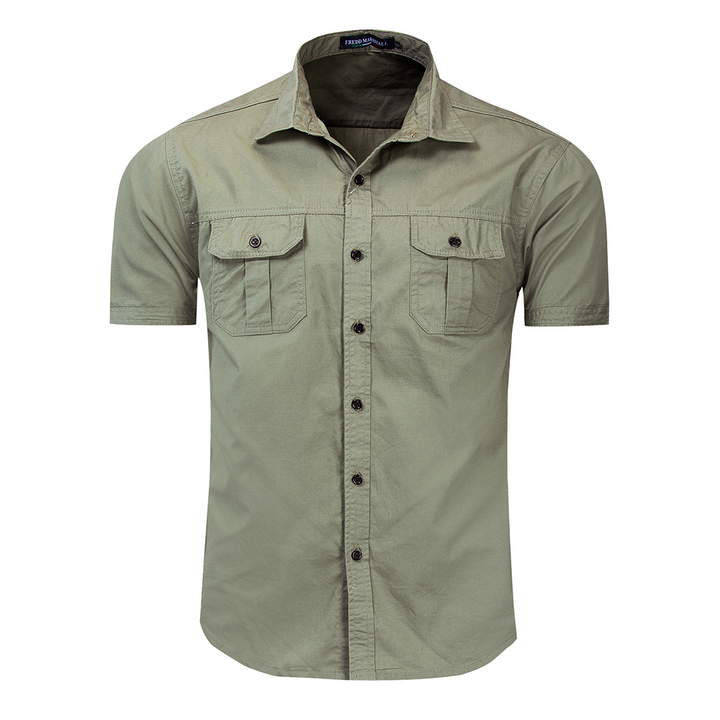 Chemise Homme Casual en Coton Vert Militaire avec Poches – Élégante et Confortable 0