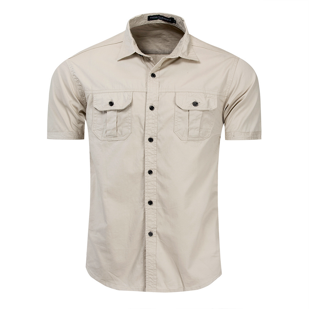 Chemise Homme Casual en Coton Vert Militaire avec Poches – Élégante et Confortable 1