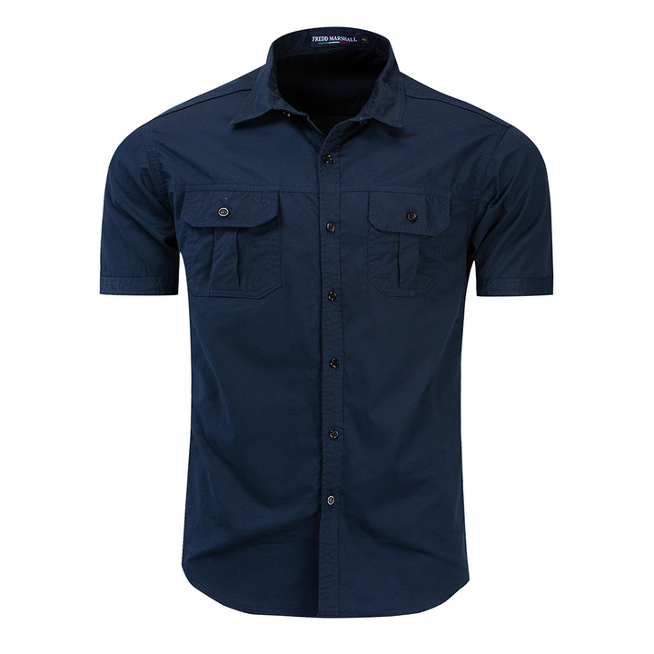 Chemise Homme Casual en Coton Vert Militaire avec Poches – Élégante et Confortable 2