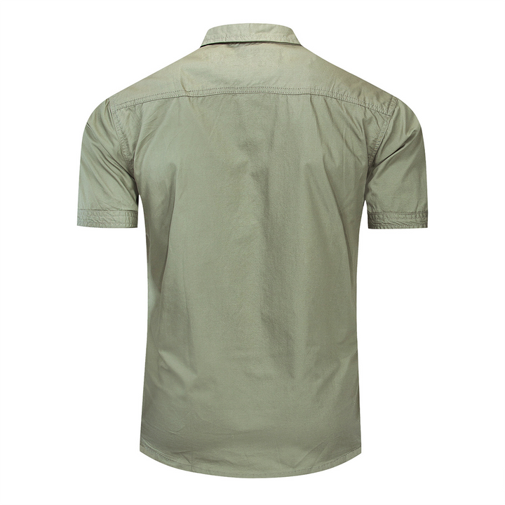 Chemise Homme Casual en Coton Vert Militaire avec Poches – Élégante et Confortable 3