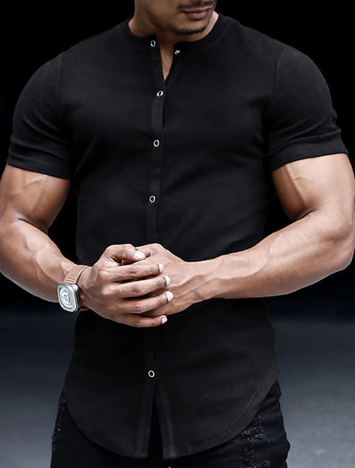 Chemise Homme Henley Col Montant Noir Taille L Polyester 2