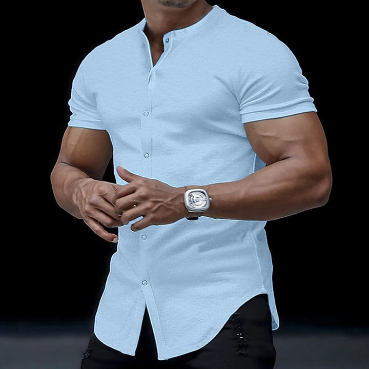 Chemise Homme Henley Col Montant Noir Taille L Polyester 3