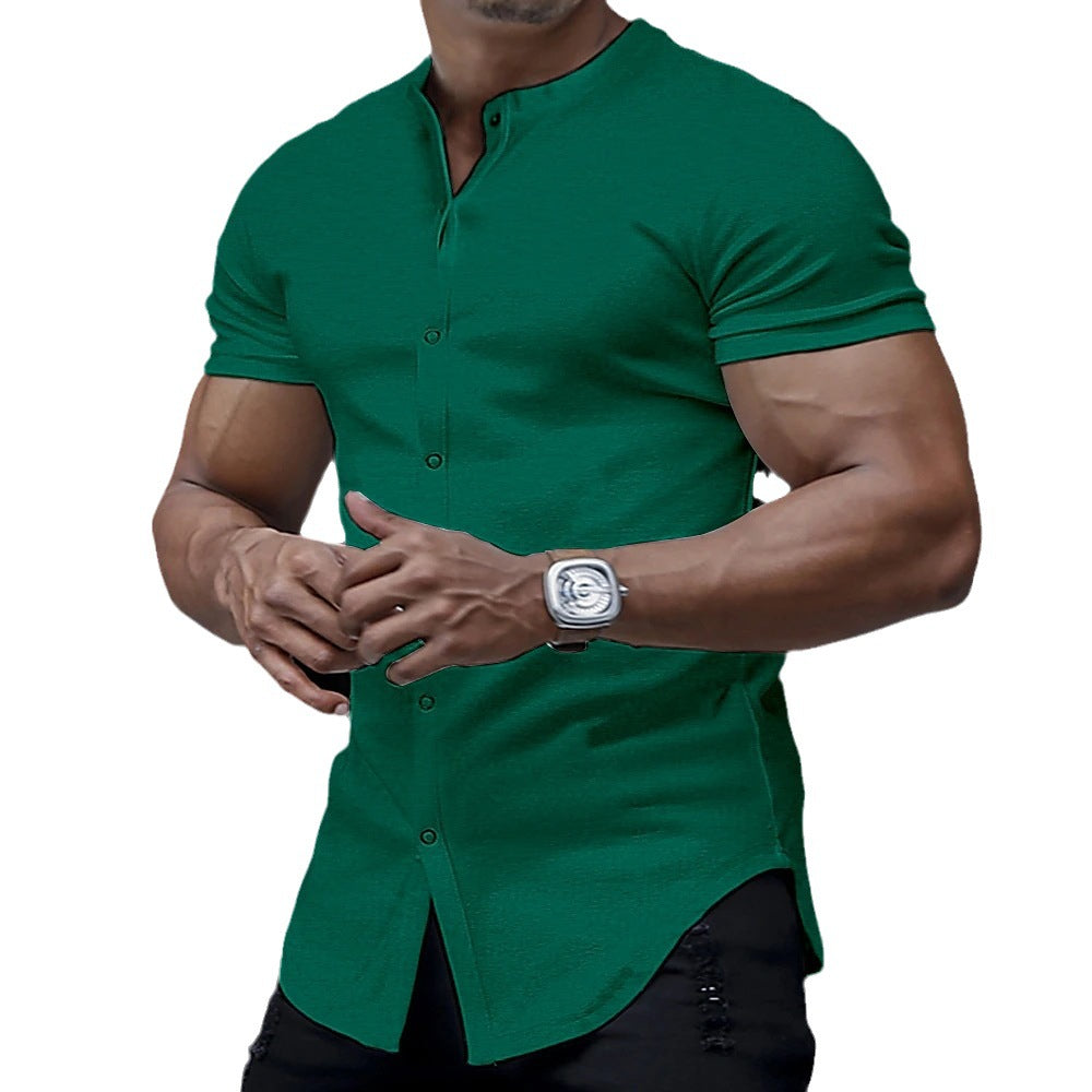 Chemise Homme Henley Col Montant Noir Taille L Polyester 7