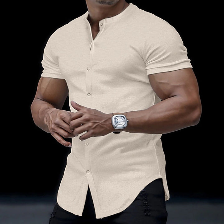 Chemise Homme Henley Col Montant Noir Taille L Polyester 8