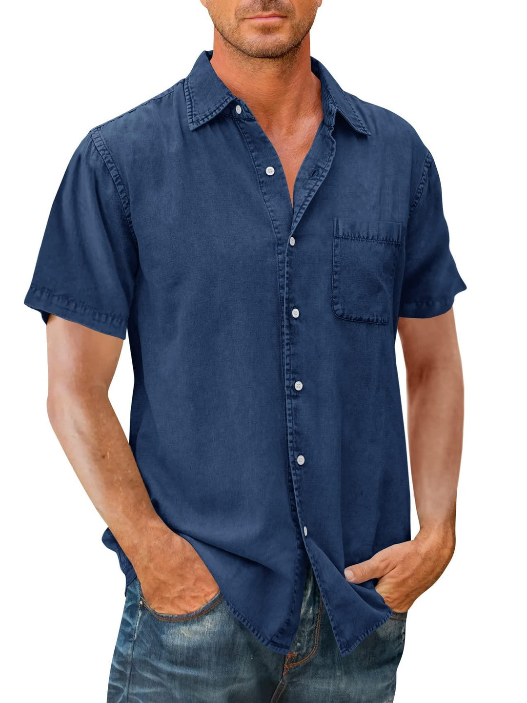 Chemise Homme Jean Bleu Taille L Coton Polyester 0
