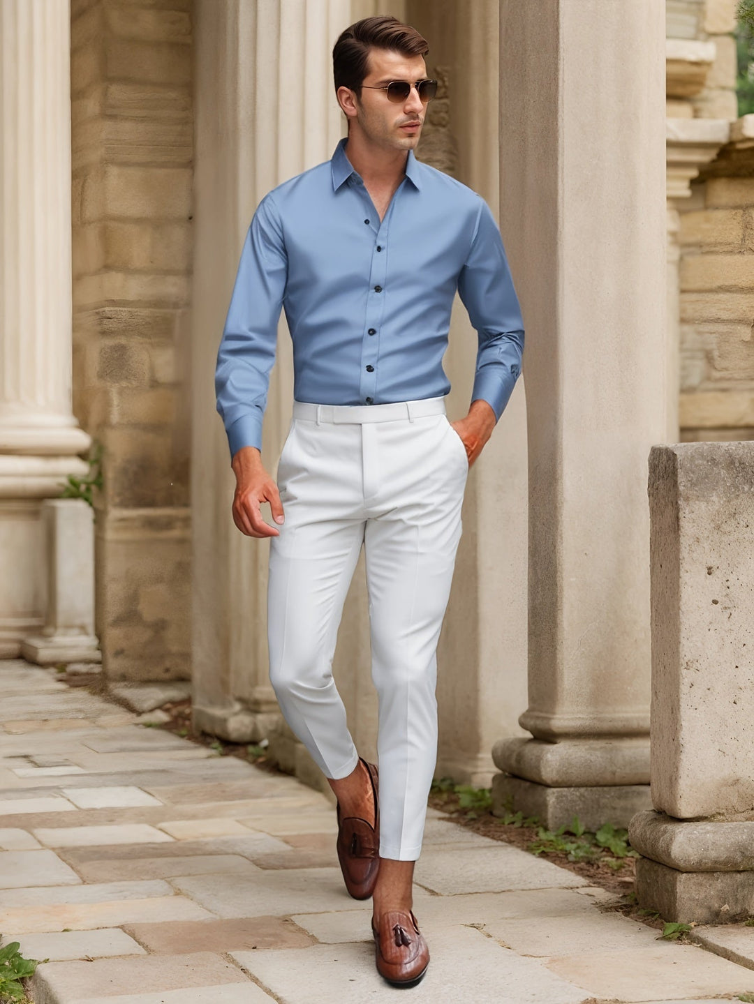 Chemise Homme SlimFit Stretch Unie, Confortable et Élégante pour Toutes les Saisons - Col Classique, Manches Longues, Tissu Léger 2