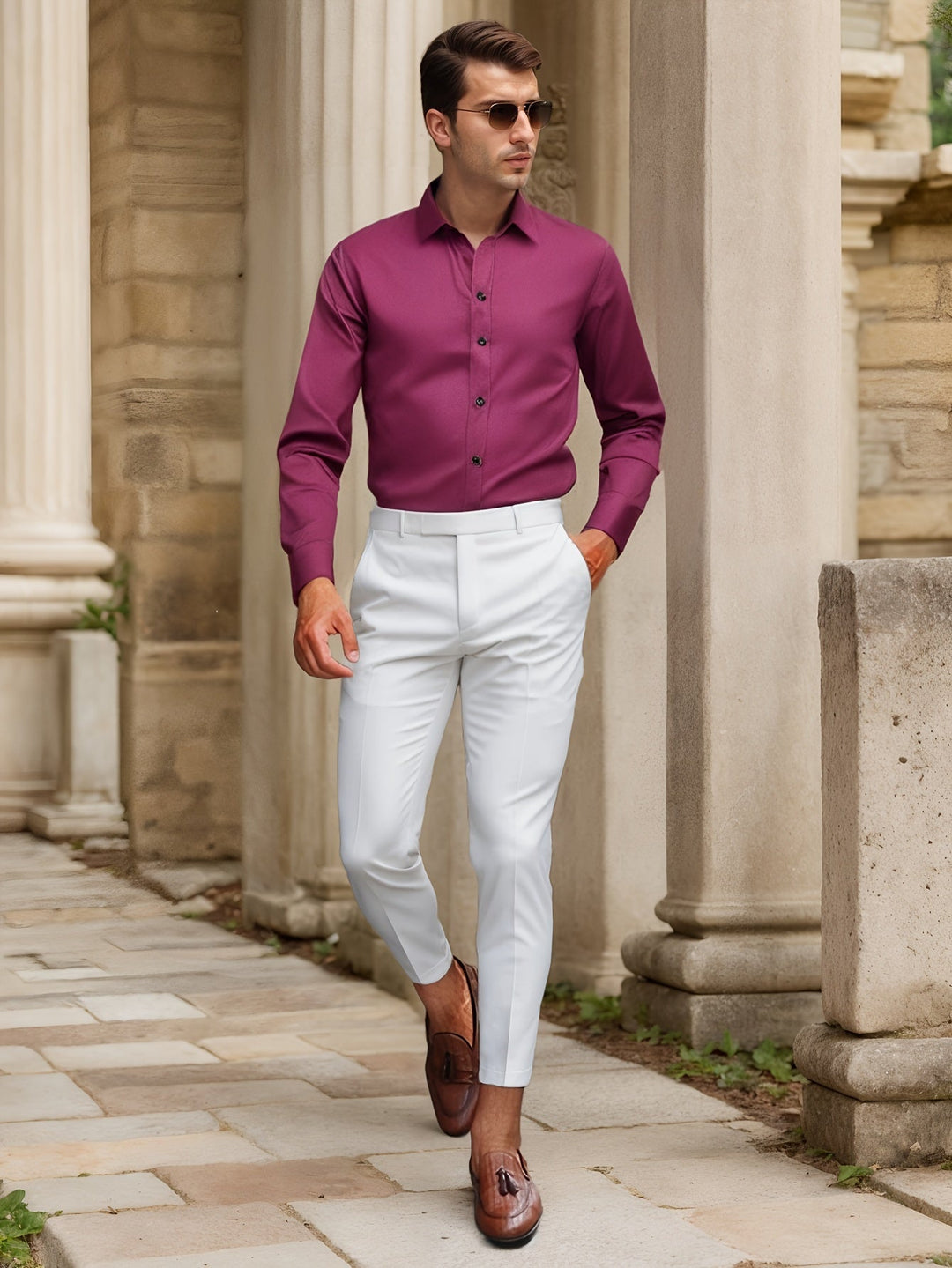 Chemise Homme SlimFit Stretch Unie, Confortable et Élégante pour Toutes les Saisons - Col Classique, Manches Longues, Tissu Léger 3