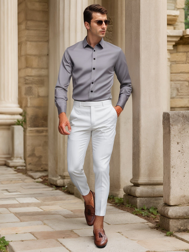 Chemise Homme SlimFit Stretch Unie, Confortable et Élégante pour Toutes les Saisons - Col Classique, Manches Longues, Tissu Léger 4