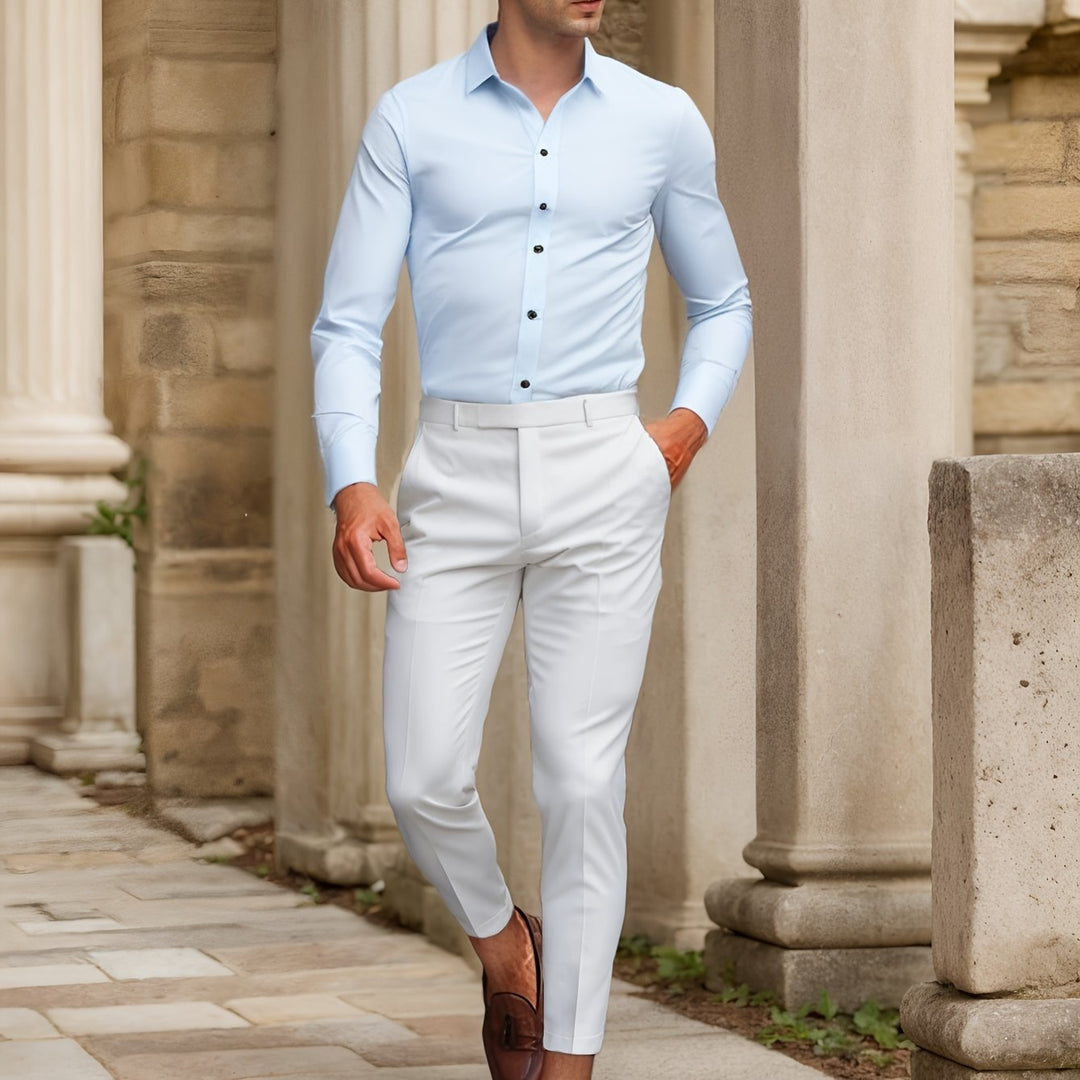 Chemise Homme SlimFit Stretch Unie, Confortable et Élégante pour Toutes les Saisons - Col Classique, Manches Longues, Tissu Léger 9