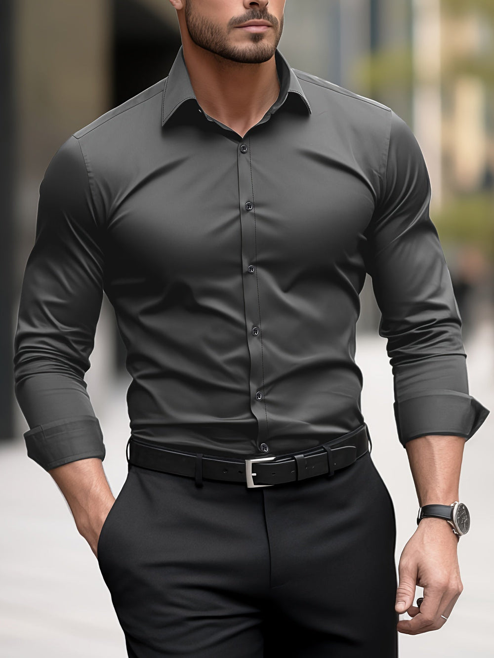 Chemise Homme en Coton Mélangé avec Col Revers – Élégante et Polyvalente 1