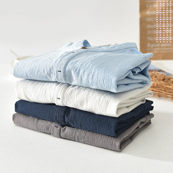 Chemise Homme en Lin et Coton à Manches Courtes – Col Montant, Design Élégant et Confortable, Idéal pour Toutes Occasions 1