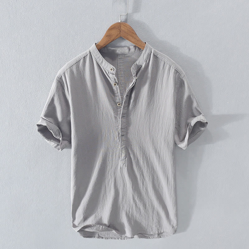 Chemise Homme en Lin et Coton à Manches Courtes – Col Montant, Design Élégant et Confortable, Idéal pour Toutes Occasions 10