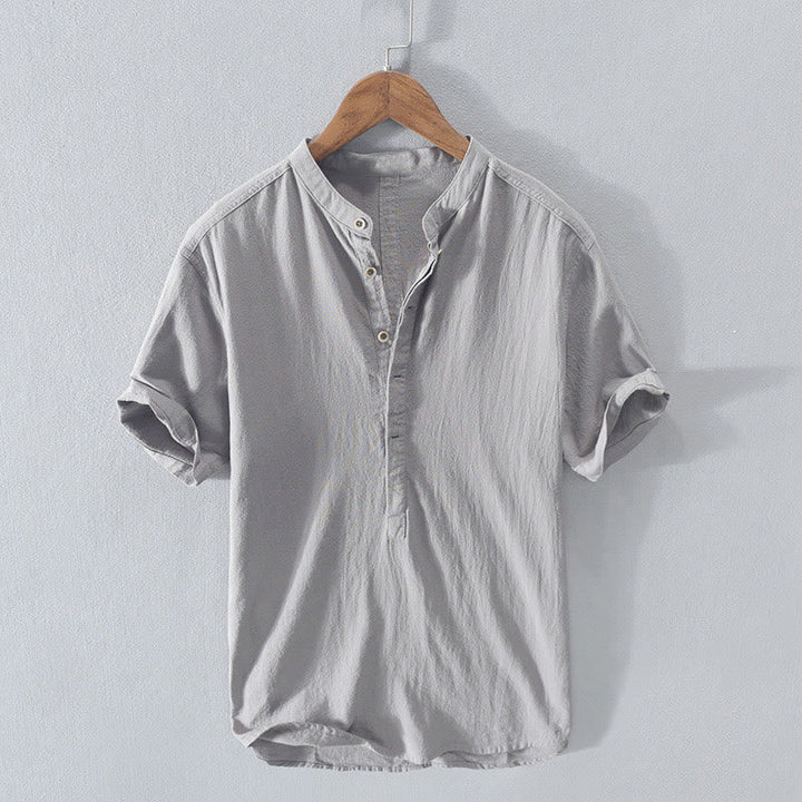 Chemise Homme en Lin et Coton à Manches Courtes – Col Montant, Design Élégant et Confortable, Idéal pour Toutes Occasions 10