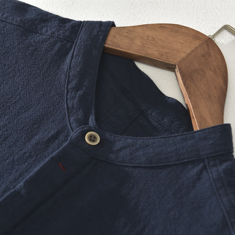 Chemise Homme en Lin et Coton à Manches Courtes – Col Montant, Design Élégant et Confortable, Idéal pour Toutes Occasions 3