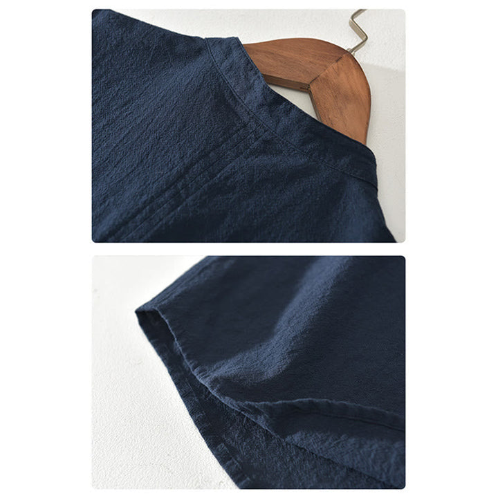 Chemise Homme en Lin et Coton à Manches Courtes – Col Montant, Design Élégant et Confortable, Idéal pour Toutes Occasions 5