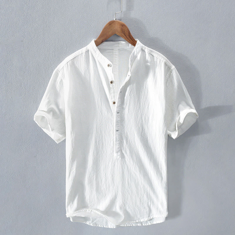 Chemise Homme en Lin et Coton à Manches Courtes – Col Montant, Design Élégant et Confortable, Idéal pour Toutes Occasions 8