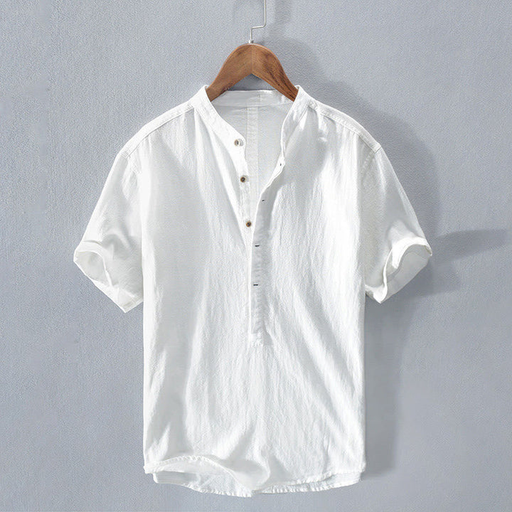 Chemise Homme en Lin et Coton à Manches Courtes – Col Montant, Design Élégant et Confortable, Idéal pour Toutes Occasions 8