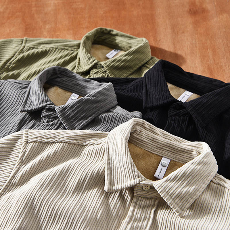 Chemise Homme en Velours Côtelé avec Poche et Col Rabattu – Confort Optimal pour Temps Froid, Tailles M à 3XL 1