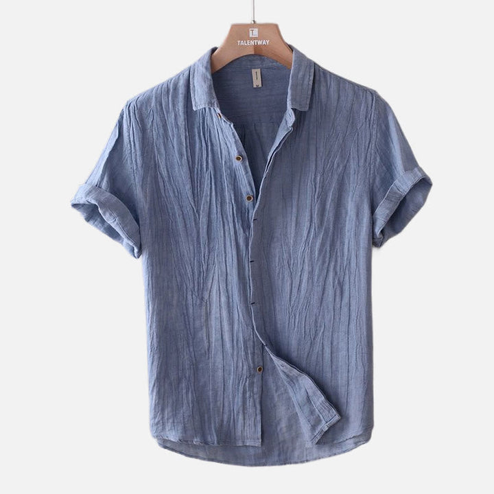 Chemise Lin Homme à Manches Courtes, Confortable et Élégante, Col Revers, 65% Coton, 35% Lin, Idéale pour Été 0