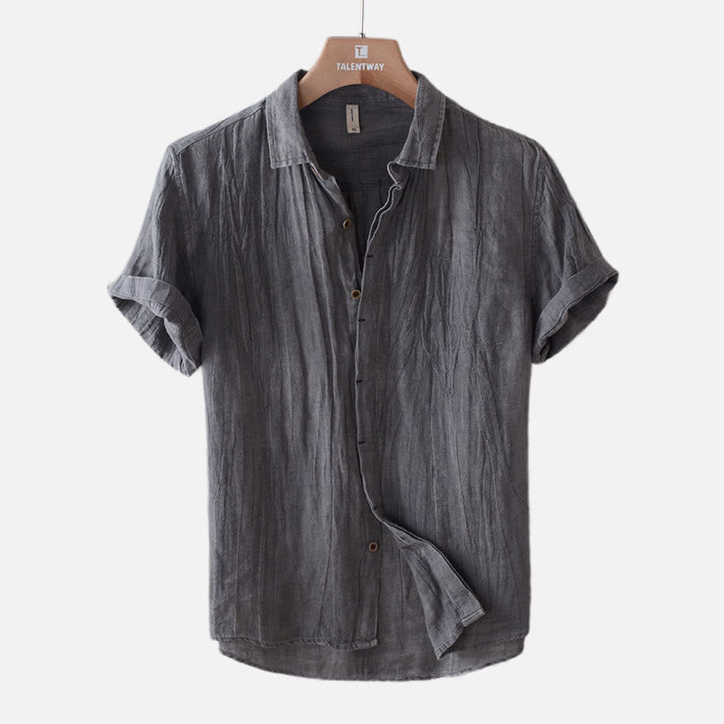 Chemise Lin Homme à Manches Courtes, Confortable et Élégante, Col Revers, 65% Coton, 35% Lin, Idéale pour Été 5