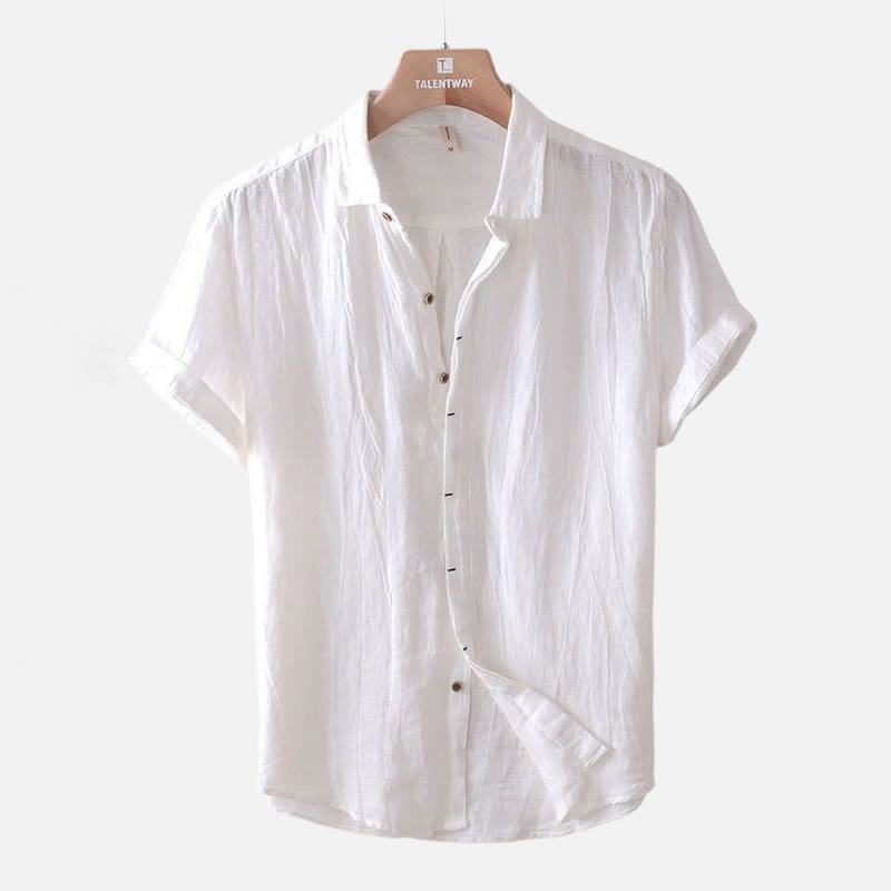 Chemise Lin Homme à Manches Courtes, Confortable et Élégante, Col Revers, 65% Coton, 35% Lin, Idéale pour Été 8