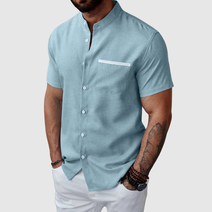 Chemise Manche Courte Homme Henley en Mélange de Polyester avec Poche – Confortable et Élégante pour l'Été 0