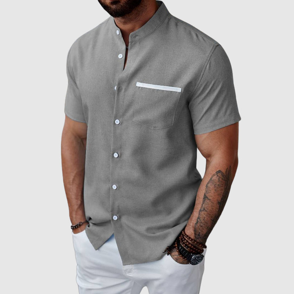 Chemise Manche Courte Homme Henley en Mélange de Polyester avec Poche – Confortable et Élégante pour l'Été 1