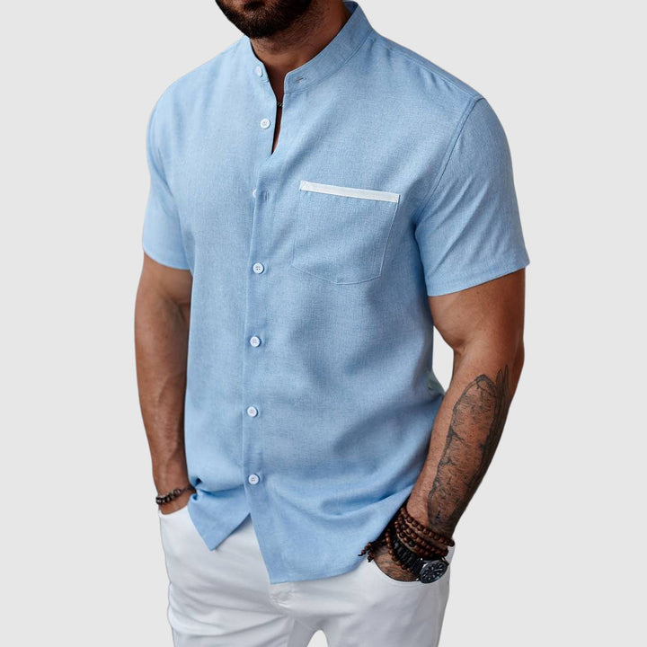 Chemise Manche Courte Homme Henley en Mélange de Polyester avec Poche – Confortable et Élégante pour l'Été 2