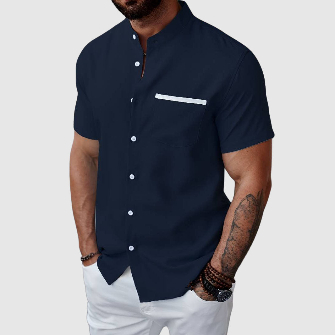 Chemise Manche Courte Homme Henley en Mélange de Polyester avec Poche – Confortable et Élégante pour l'Été 3