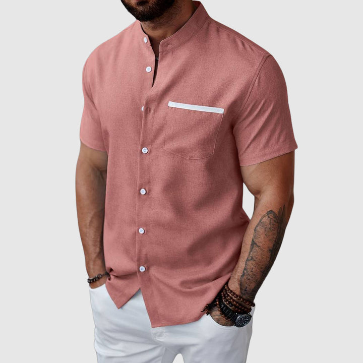 Chemise Manche Courte Homme Henley en Mélange de Polyester avec Poche – Confortable et Élégante pour l'Été 4
