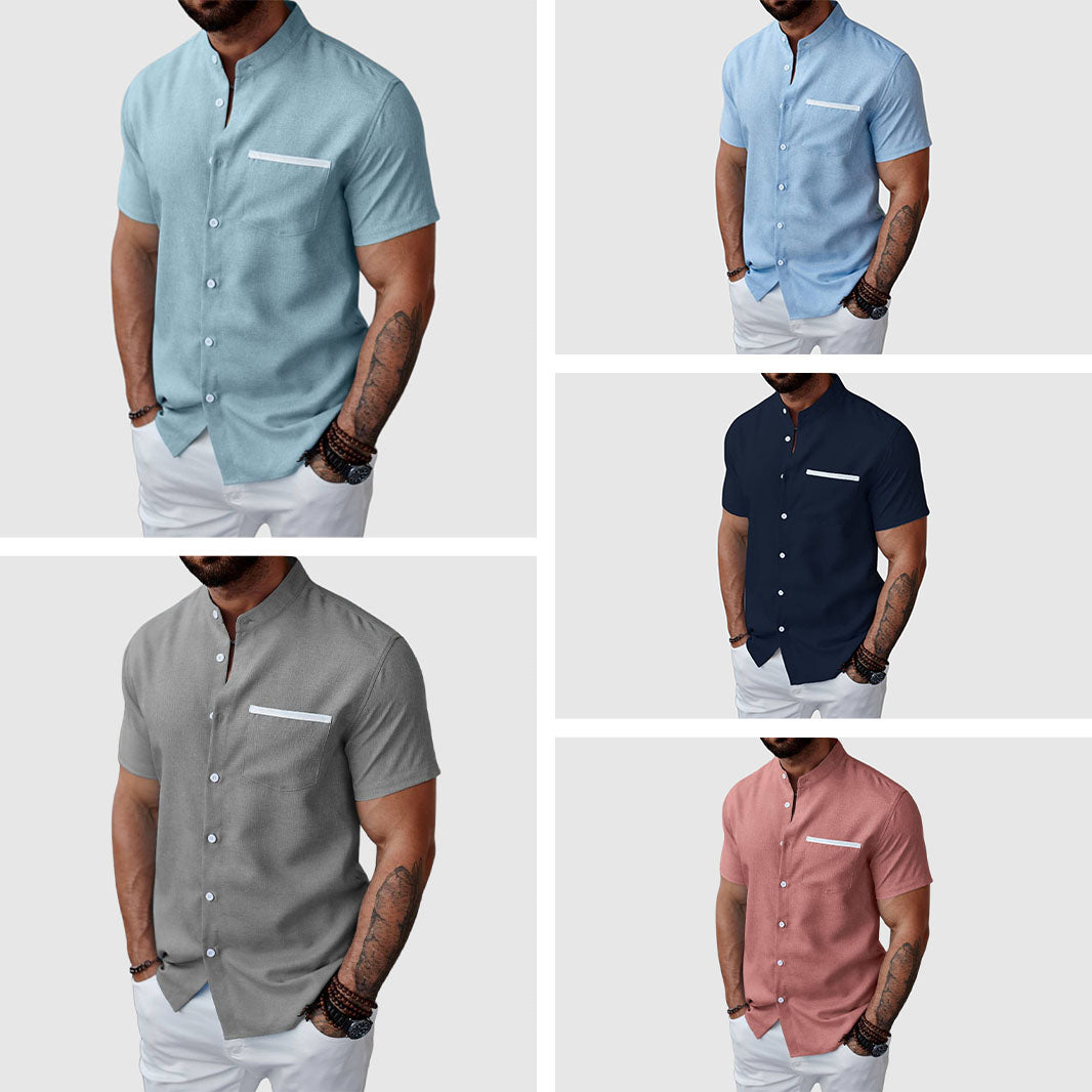Chemise Manche Courte Homme Henley en Mélange de Polyester avec Poche – Confortable et Élégante pour l'Été 5