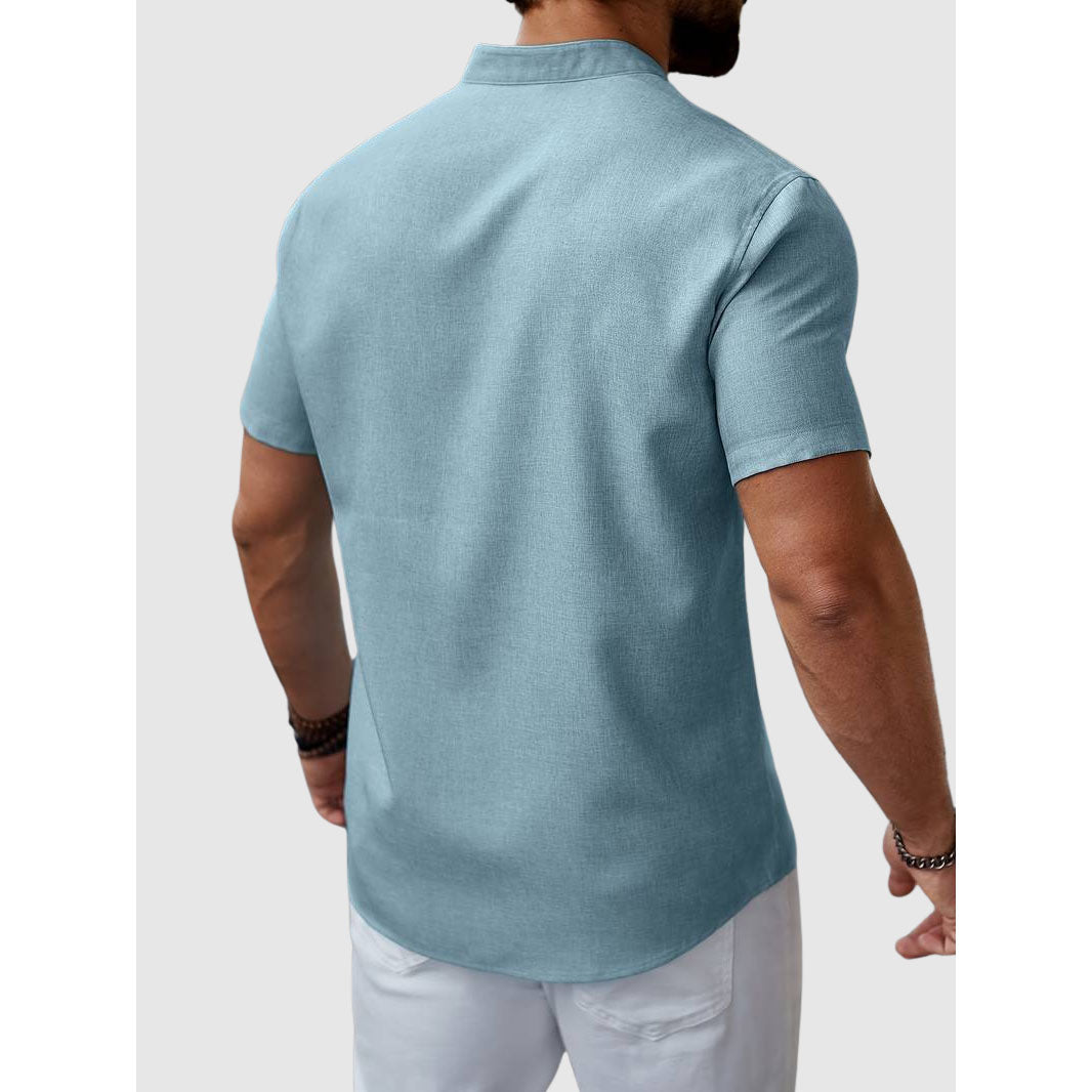 Chemise Manche Courte Homme Henley en Mélange de Polyester avec Poche – Confortable et Élégante pour l'Été 6