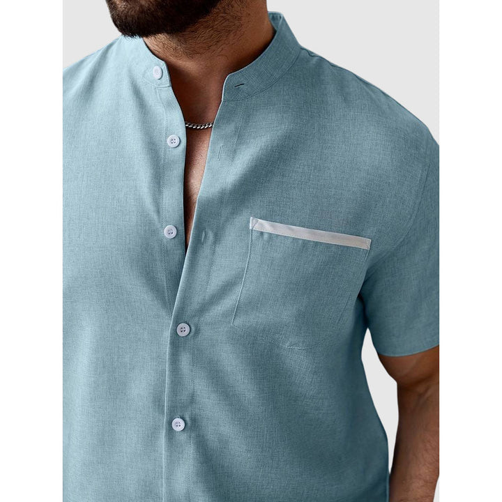Chemise Manche Courte Homme Henley en Mélange de Polyester avec Poche – Confortable et Élégante pour l'Été 7