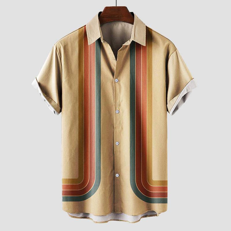 Chemise Rétro d'Été en Coton à Rayures – Col Rabattu, Manches Courtes, Style Coloré 1