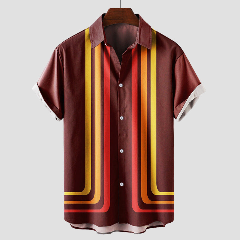 Chemise Rétro d'Été en Coton à Rayures – Col Rabattu, Manches Courtes, Style Coloré 2