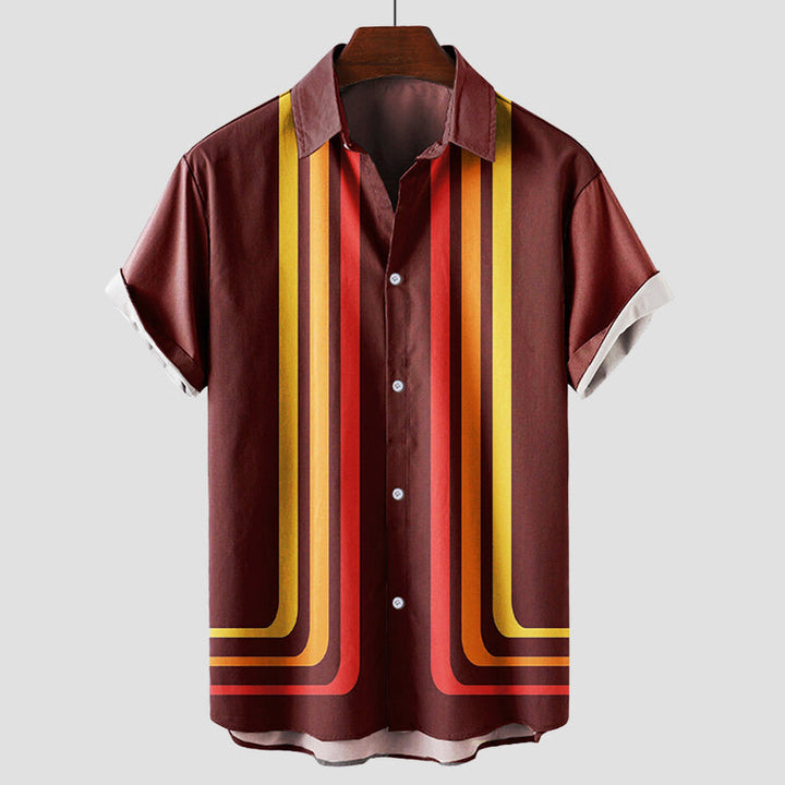 Chemise Rétro d'Été en Coton à Rayures – Col Rabattu, Manches Courtes, Style Coloré 2