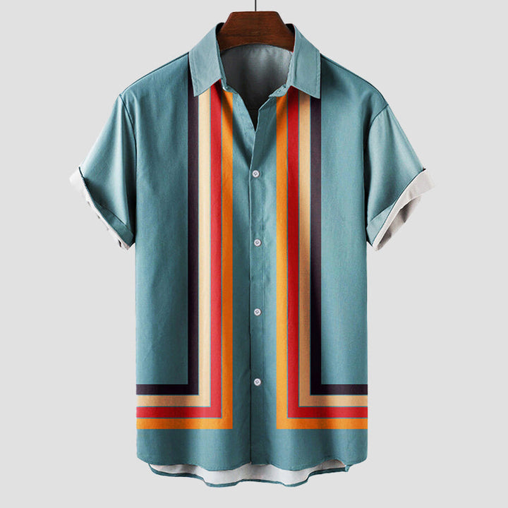 Chemise Rétro d'Été en Coton à Rayures – Col Rabattu, Manches Courtes, Style Coloré 3