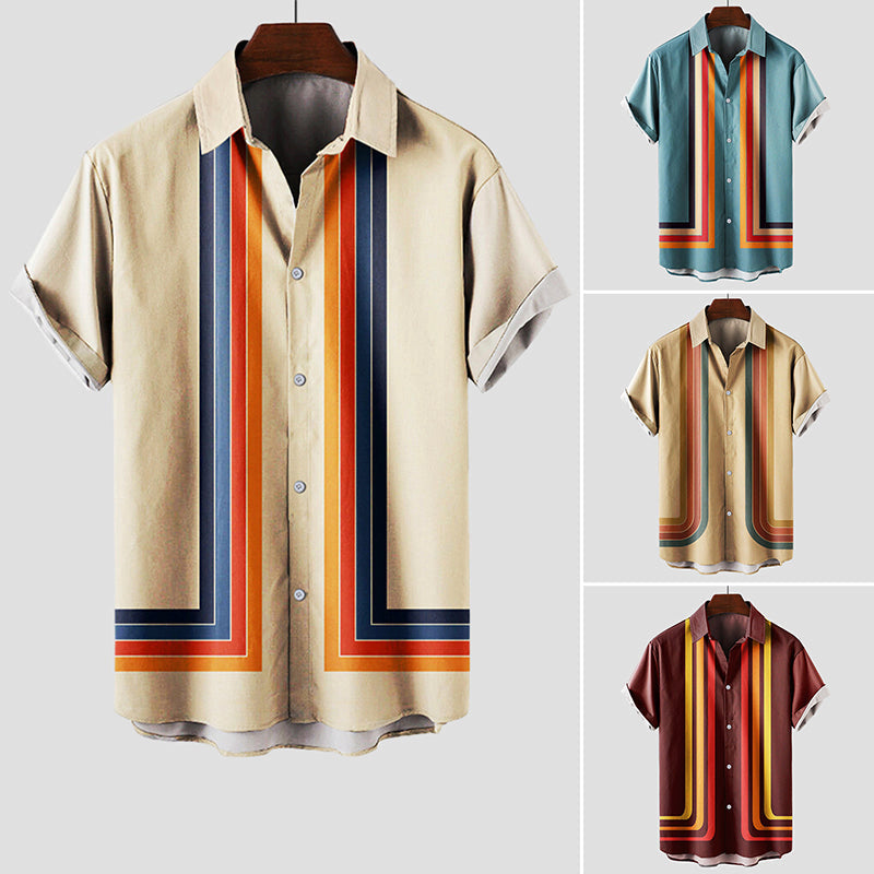 Chemise Rétro d'Été en Coton à Rayures – Col Rabattu, Manches Courtes, Style Coloré 4