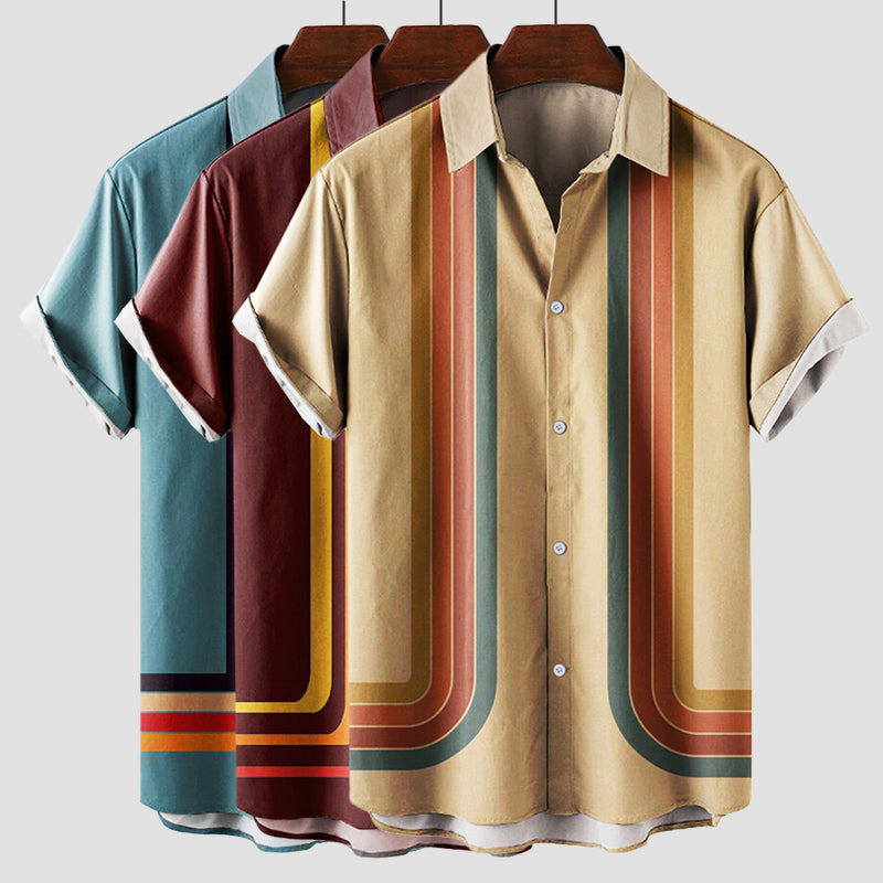 Chemise Rétro d'Été en Coton à Rayures – Col Rabattu, Manches Courtes, Style Coloré 5